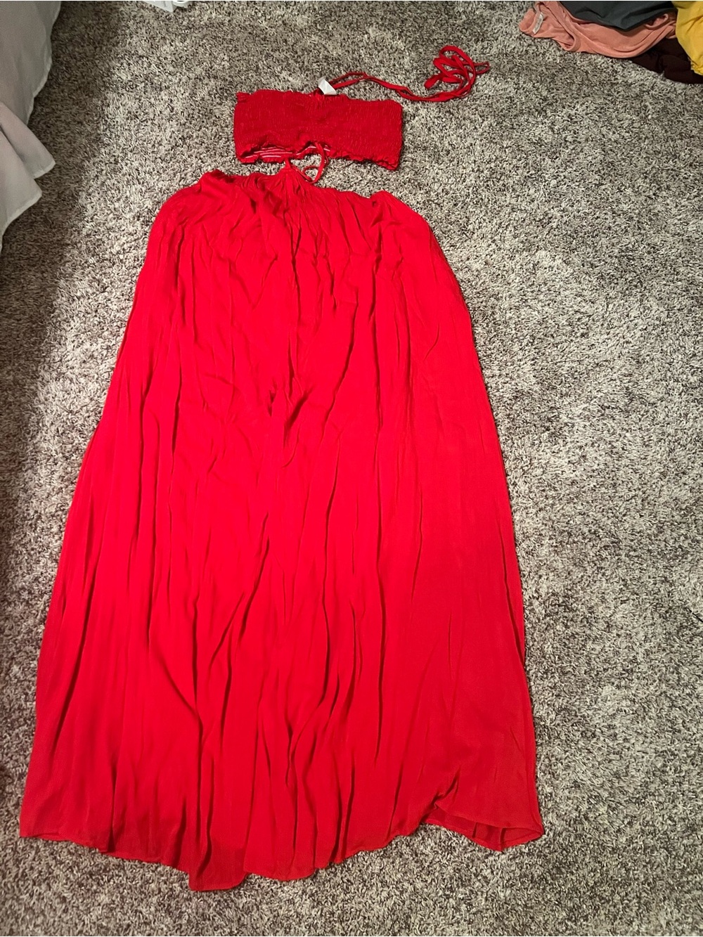 cameo Vibrant Red Maxi Skirt with Smocked Bandeau